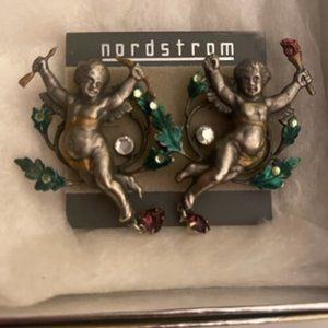 One of a kind "Cherub" pierced earrings with rhinestones - brand new; never used